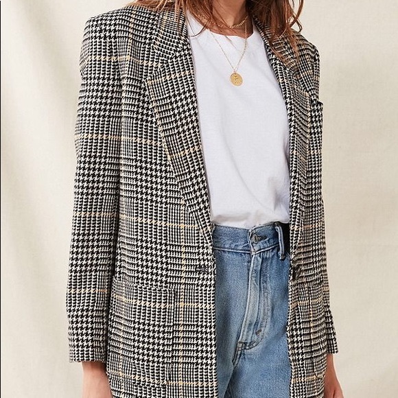 Vintage 90s Houndstooth Oversized Suit Jacket Blazer - Picture 2 of 10